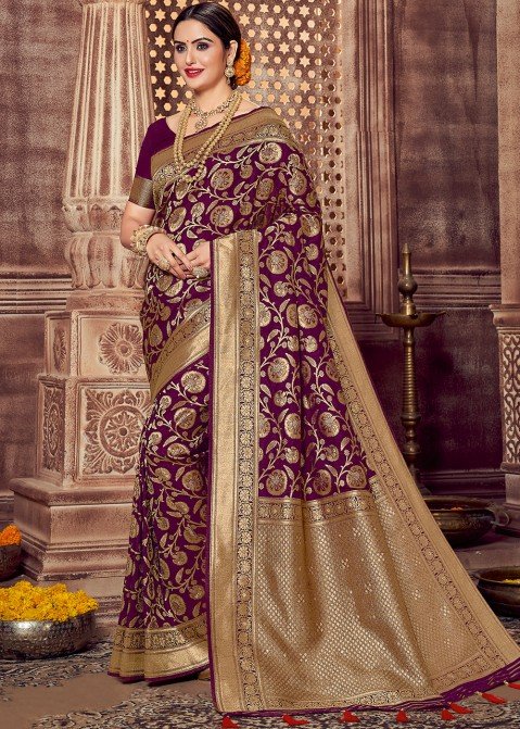 Buy Purple Sarees for Women by Indie Picks Online | Ajio.com