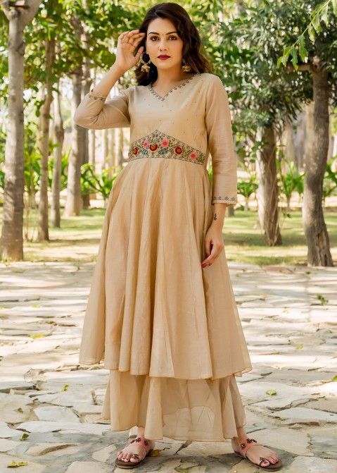 Beige Golden Fully Heavy Designer Embroidered Work Anarkali Suit - Indian  Heavy Anarkali Lehenga Gowns Sharara Sarees Pakistani Dresses in  USA/UK/Canada/UAE - IndiaBoulevard