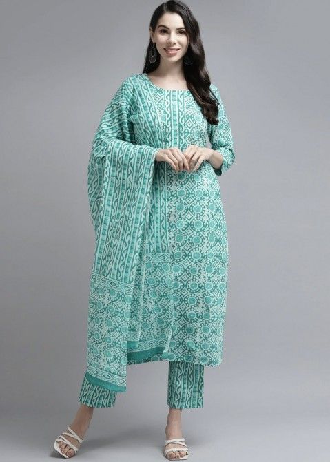 Green Printed Readymade Pant Salwar Suit