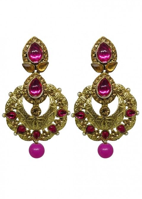 Pink Stone & Pearls Studded Earrings