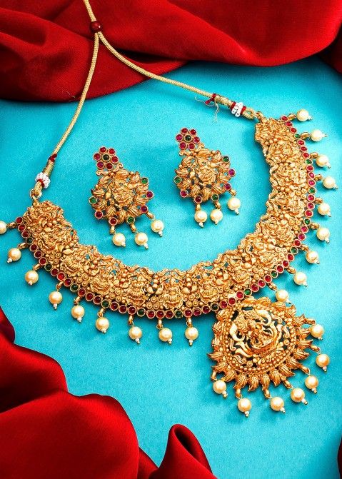 Multicolored Traditional Embossed Necklace Set