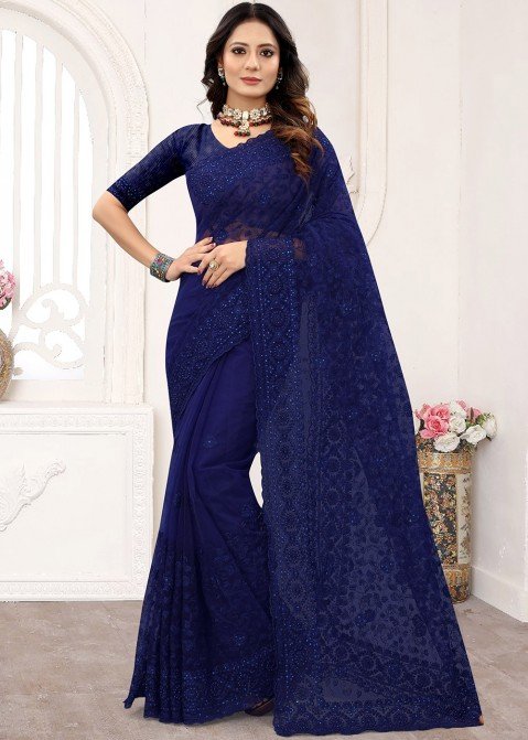 Ready to wear three d blue saree – Shriimant
