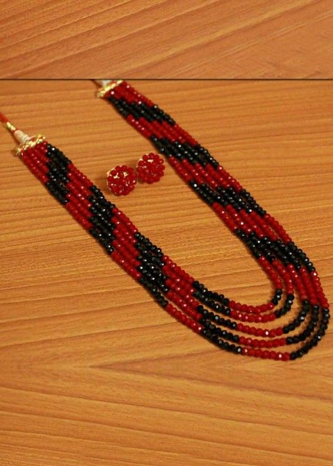 Red And Black Beaded Multi Layered Necklace Set Online Panash India USA