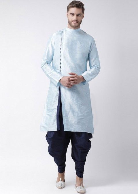 Readymade Blue Slit Style Angrakha Kurta Dhoti Set