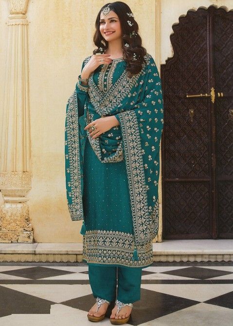 Prachi Desai Blue Stone Embellished Silk Salwar Suit