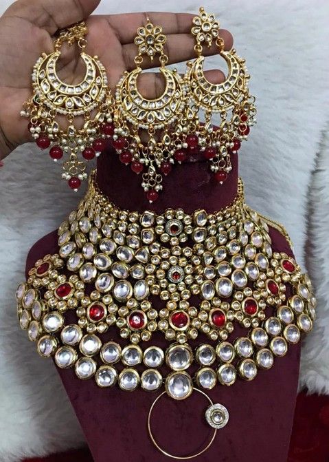 Shop Red Kundan Studded Bridal Necklace Set Online Panash India USA