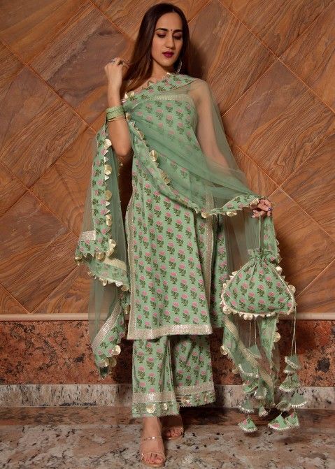 White Readymade Cotton Suit With Printed Pant 3741SL07