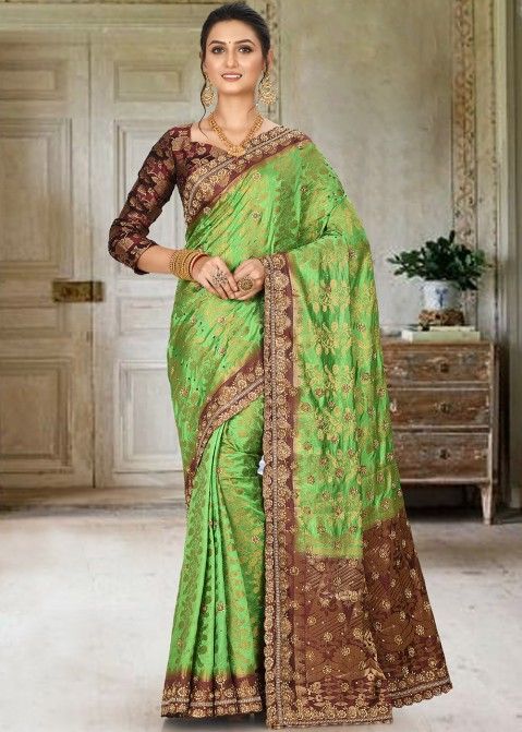 Buy online Women's Self Design Dark Green Colored Saree With Blouse from  ethnic wear for Women by Dhruti Creation for ₹1199 at 67% off | 2024  Limeroad.com