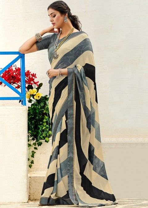 Multicolor Georgette Party Wear Saree In Blouse