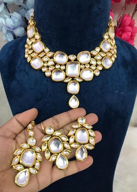 Golden Kundan Studded Party Wear Necklace Set