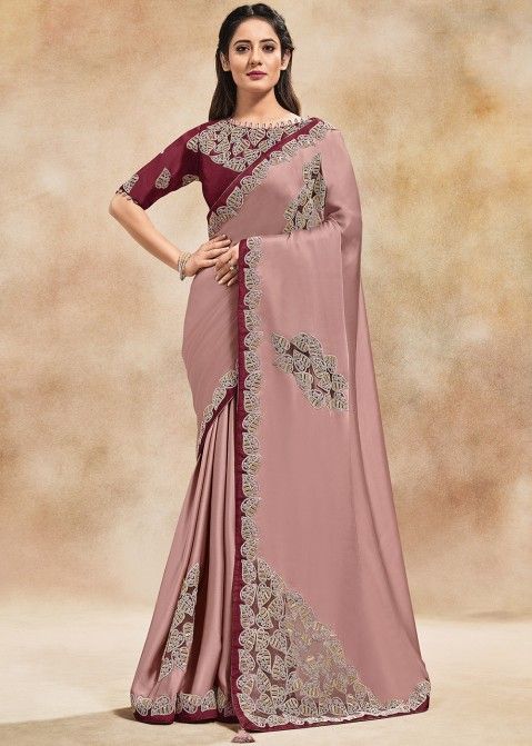 Pink Embroidered Pallu Party Wear Saree