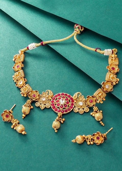 Golden Stone Studded Choker Necklace Set