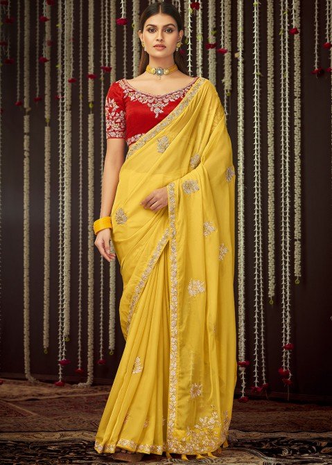 Buy Yellow Organza Sarees Online - Latest Collection with Prices