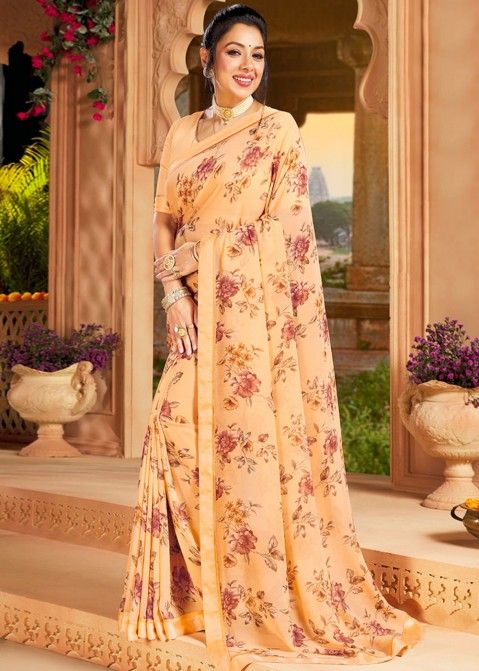Peach Rupali Ganguly Floral Print Saree