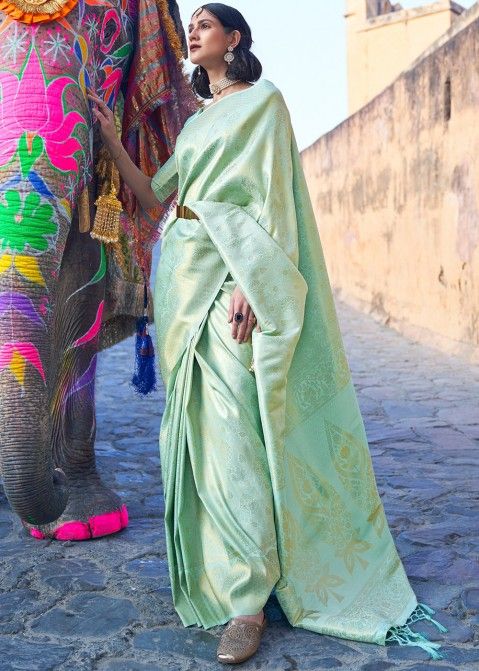 Green Art Silk Woven Wedding Saree With Blouse