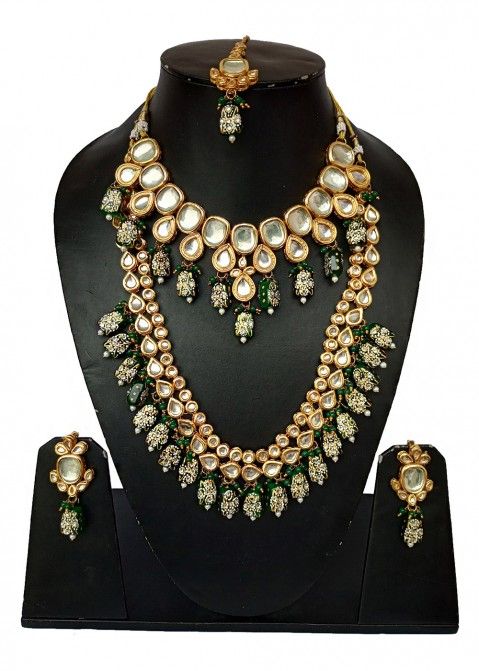 Bridal Green Kundan Studded Necklace Set