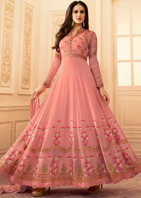 Women's Pink Anarkali suit set with Pants & Dupatta (3pcs set) - Pomcha  Jaipur | Long dress design, Stylish dress designs, Anarkali dress pattern