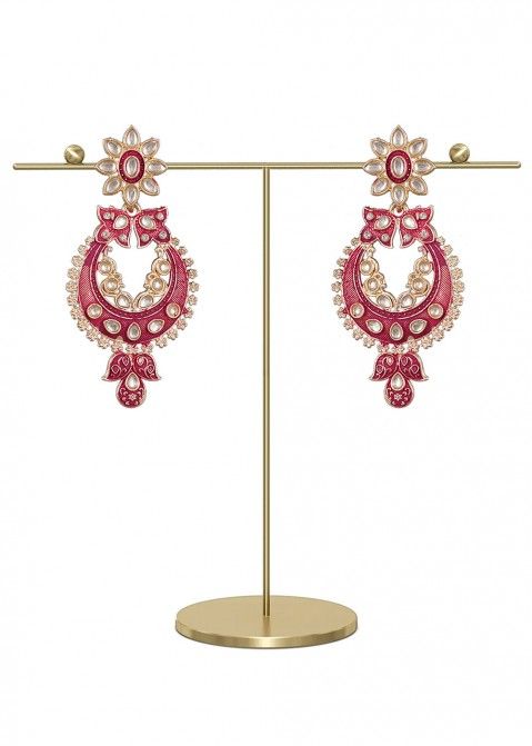 Pink Stone & Kundan Studded Earrings