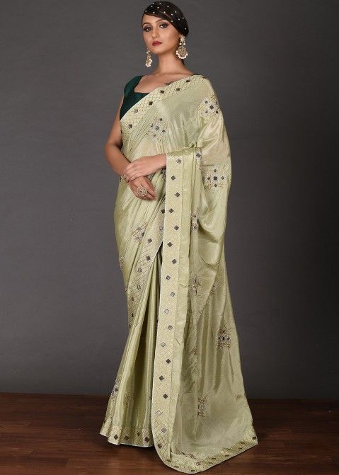 Green Embroidered Pure Kanchipuram Saree Online Shopping With Blouse