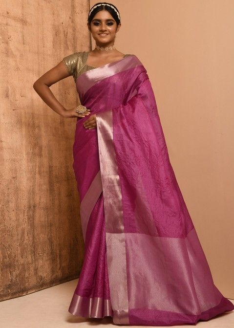 plain silk saree with small border – Joshindia