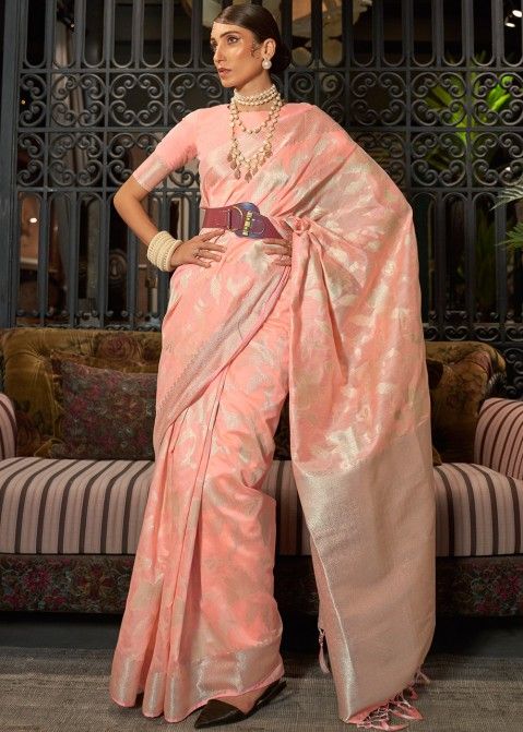 Pink Floral Pallu Designer Saree With Blouse