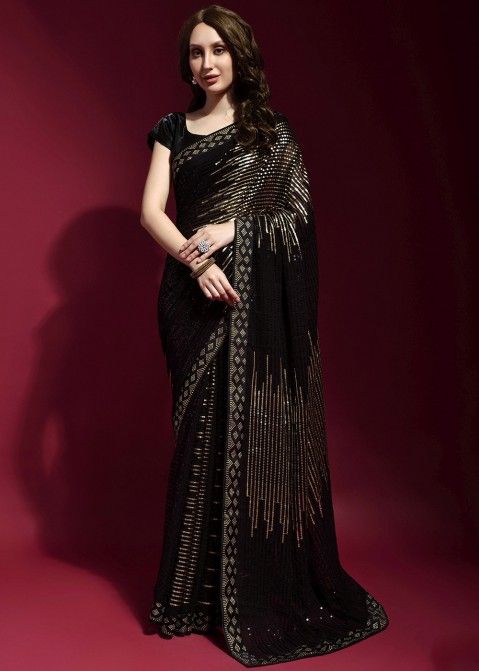 Aggregate more than 164 black saree with designer blouse best