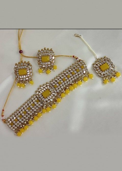 Yellow Festive Mirror Choker Necklace Set