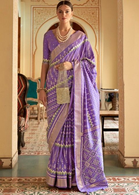 Purple Woven Saree With Patola Silk Blouse