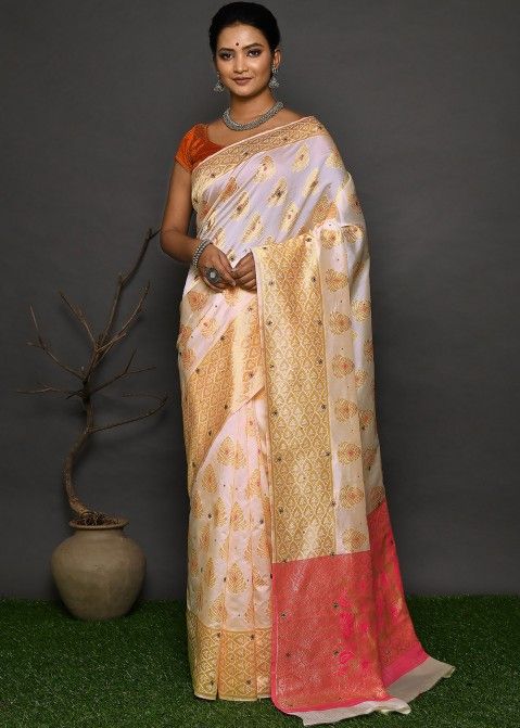 Off White Kanjivaram Silk Woven Saree