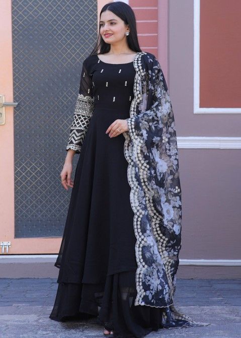 Black Sequins Embroidered Anarkali Suit