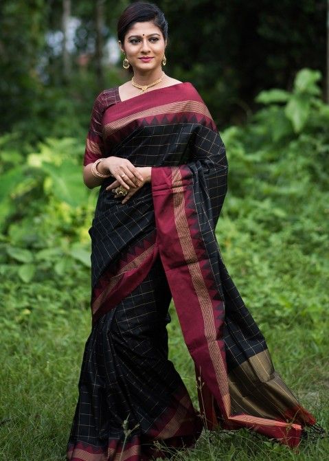 Black Zari Woven Saree With Distinctive Blouse
