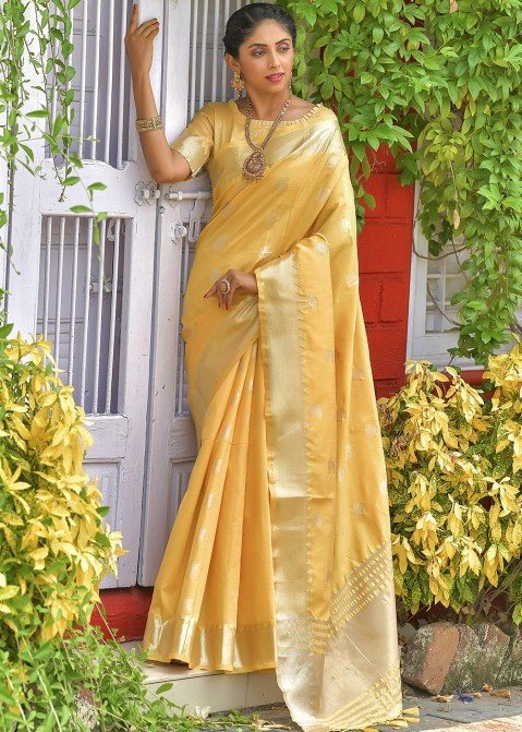 Buy Yellow Sarees for Women by MANOHARI Online | Ajio.com