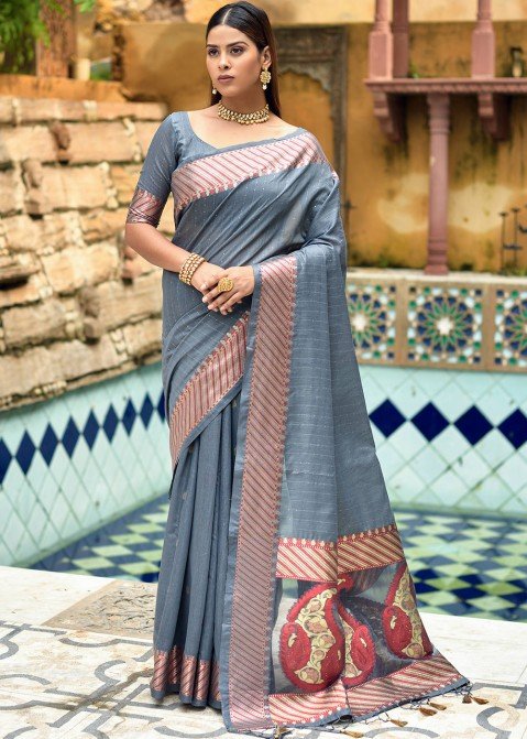 Buy Grey Sarees for Women by Indethnic Online | Ajio.com