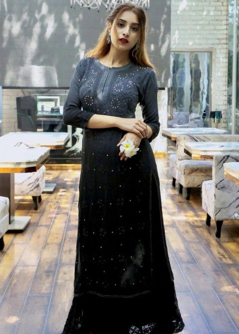 Buy Black Cotton Chikankari Sleeveless Dress Online in India | Colorauction