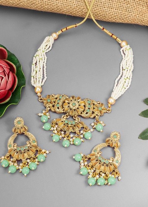 Blue Kundan Studded Necklace Set