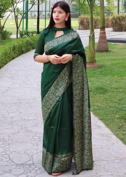 Mehndi Green Chiffon Silk Saree With Siroshki Work For Mehndi Party Oc –  Parvati Ethnic
