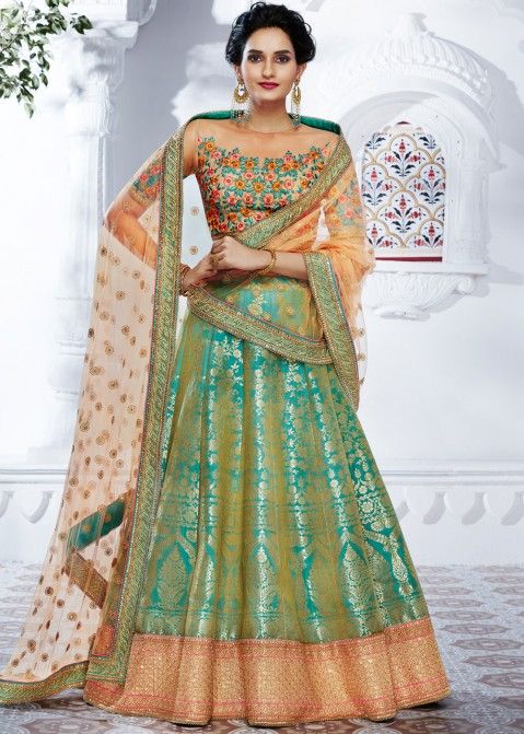 Buy Wedding Wear Orange Brocade Thread Work Lehenga Choli Online From Surat  Wholesale Shop.