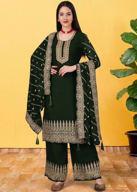 Green Embroidered Palazzo Suit Set