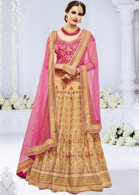 Embroidered Bridal Pink and Golden Lehenga Choli Online Shopping USA