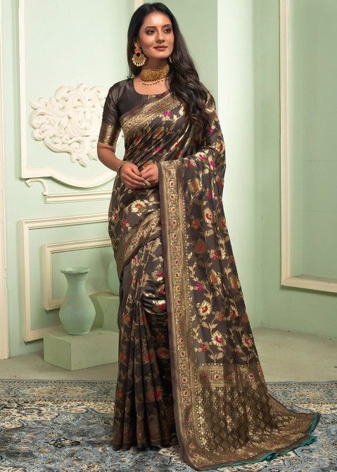 Brown Classic Style Woven Saree