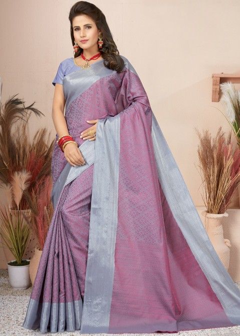 Purple Zari woven Saree In Art Silk