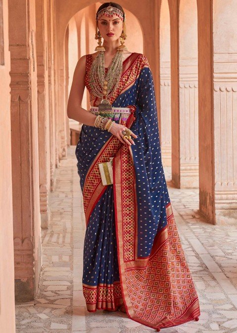 Royal Blue With Red Border Silk Traditional Saree – paanericlothing