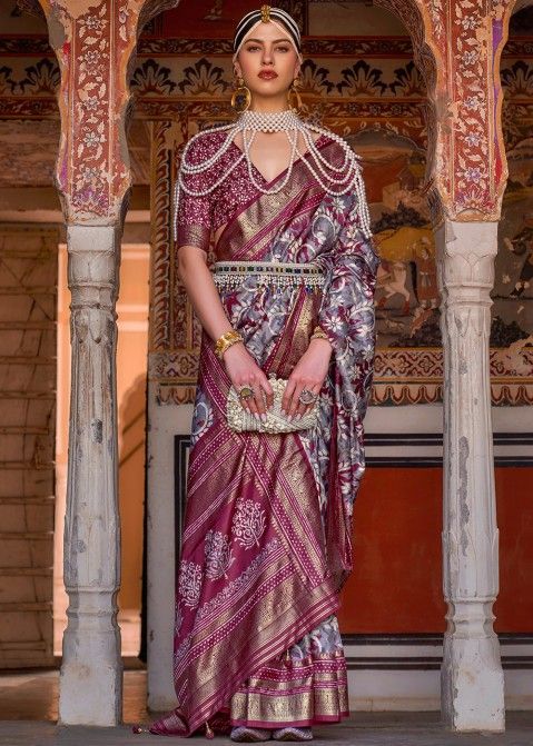 Buy GODHANI Woven, Solid/Plain Banarasi Jacquard, Art Silk Magenta Sarees  Online @ Best Price In India | Flipkart.com