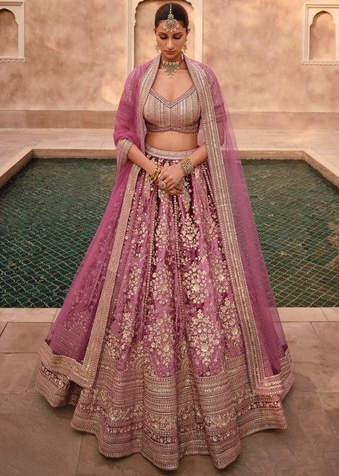 Shop Pink Embroidered Bridal Lehenga Choli Online | Panash India USA