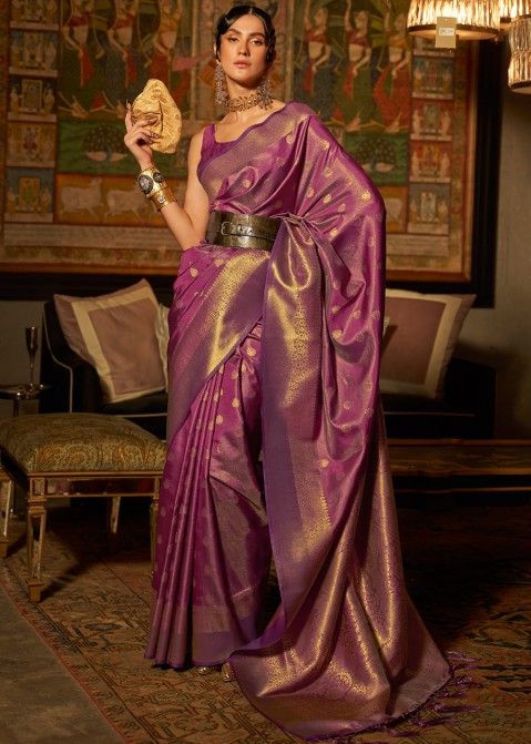 Purple Zari Art Silk Saree