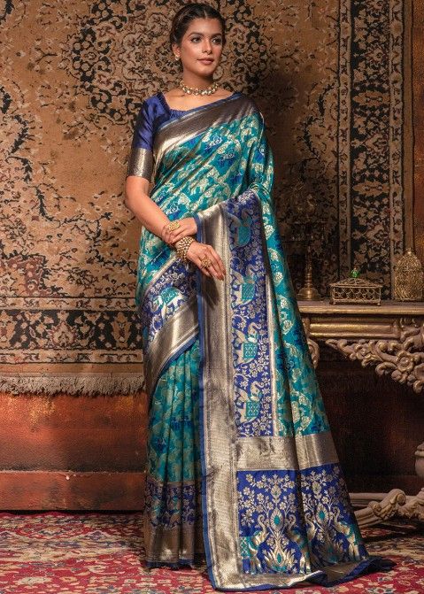 Blue Silk Saree In Zari  Woven Work