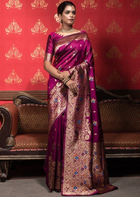 Magenta silk printed saree for wedding wear - G3-WSA52892 | G3fashion.com