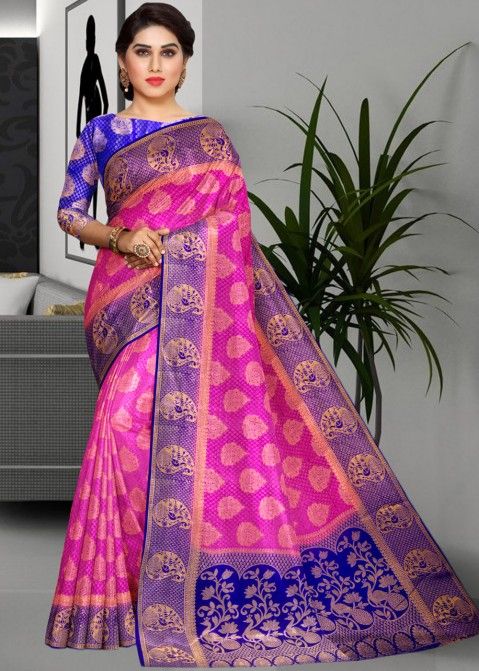 Deep Blush Pink Kanjivaram Woven Silk Saree – MySilkLove