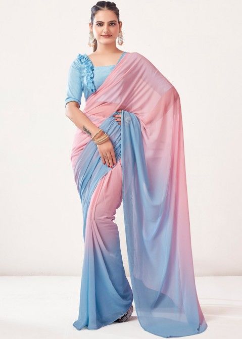 Shaded Blue & Pink Saree & Blouse