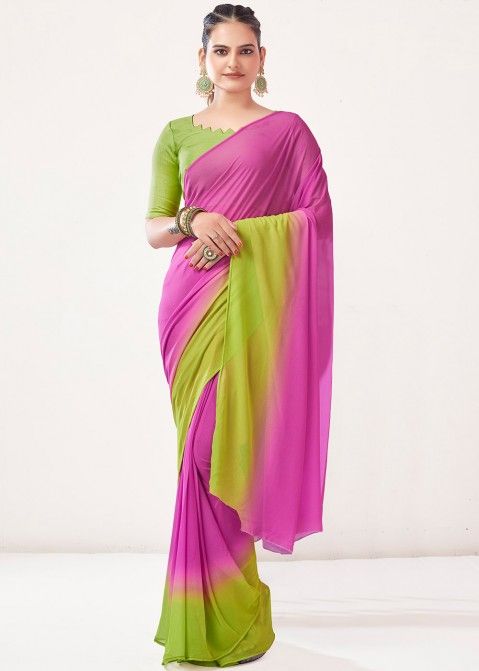 Bandhej Printed Art Silk Saree in Green and Purple : SVFA213